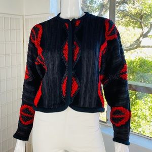 VINTAGE PEPA POMBO HAND MADE KNITTED SILK/LEATHER SWEATER CARDIGAN, S/M.
